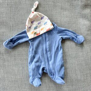 Cornflower Blue Footed Baby Sleeper w/ Matching Monica & Andy Hat